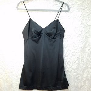 Vintage 1970s Vanity Fair All Nylon Satin Antron III Black Spaghetti Strap Cami